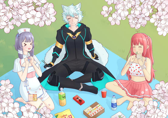 Fanart -- VTubers Ambi, Castor, and Cherry